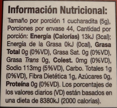 aji molido nutrition facts table