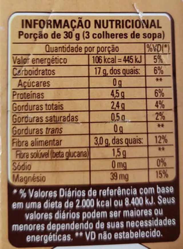 Aveia, Flocos Grossos nutrition facts table