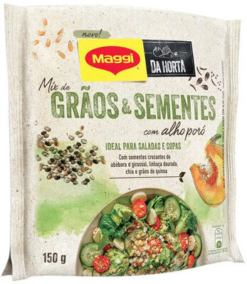 Mix De Grãos E Sementes Com Alho Poró Maggi Da Horta Pacote 150g front packaging