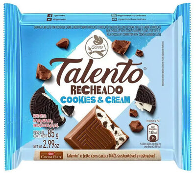 Chocolate Ao Leite Recheio Cookies Cream Garoto Talento Pacote 85g