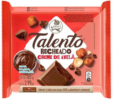 Chocolate Ao Leite Recheio Creme De Avelã Garoto Talento Pacote 85g