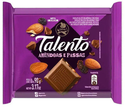 Chocolate Ao Leite Com Amêndoas E Passas Garoto Talento Pacote 90g