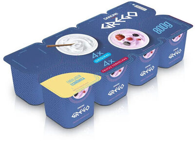 Iogurte Integral Grego Baunilha Frutas Vermelhas Danone Bandeja 800g 8 Unidades Embalagem Familiar