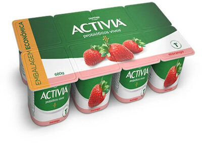 Leite Fermentado Integral Morango Activia Bandeja 680g 8 Unidades Embalagem Econômica