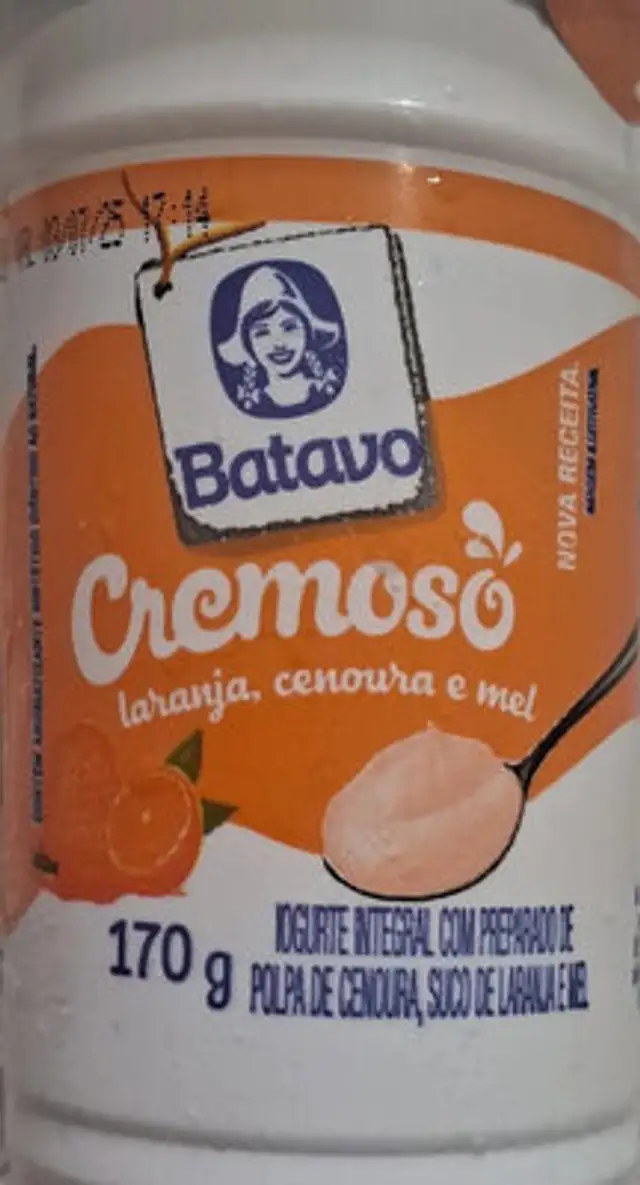 Iogurte Integral Laranja, Cenoura E Mel Batavo Copo 170g front packaging
