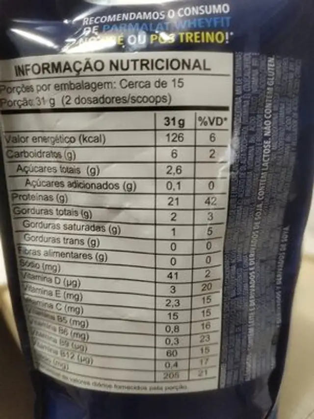 Whey Fit (baunilha) nutrition facts table