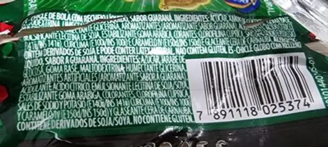 Chiclete Poosh Recheado Sabor Guaraná Antarctica ingredients label