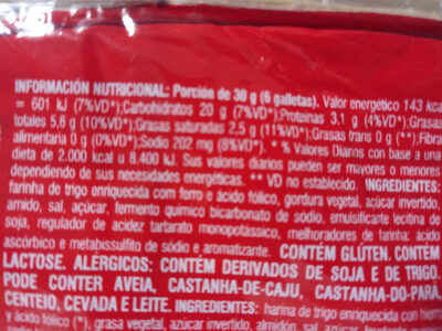 Biscoito salgado cream cracker ingredients label