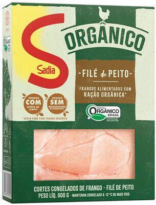 Filé De Peito De Frango Congelado Orgânico Sem Pele Sem Osso Sadia 600g front packaging