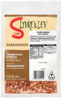 Feijão Carioca Sadia Livre Lev Carboidrato Pacote 100g