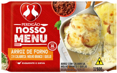Arroz De Forno Com Calabresa, Molho Branco E Queijo Perdigão Nosso Menu Pacote 600g