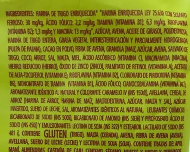 Cookies Integrales Bauducco Cacao Y Avellana 140 G ingredients label