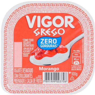 Iogurte Desnatado Grego Calda Morango Vigor Pote 100g