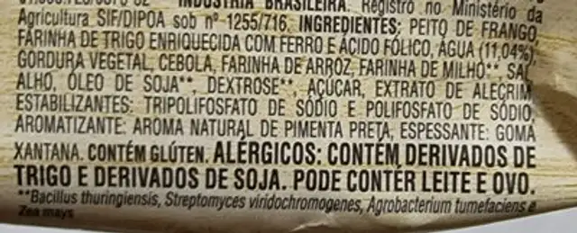 Nuggets Crocantes ingredients label