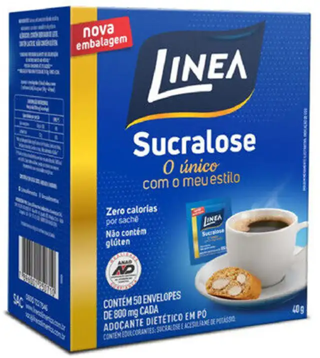 Adoçante Em Pó Sucralose Linea Caixa 40g 50 Unidades front packaging