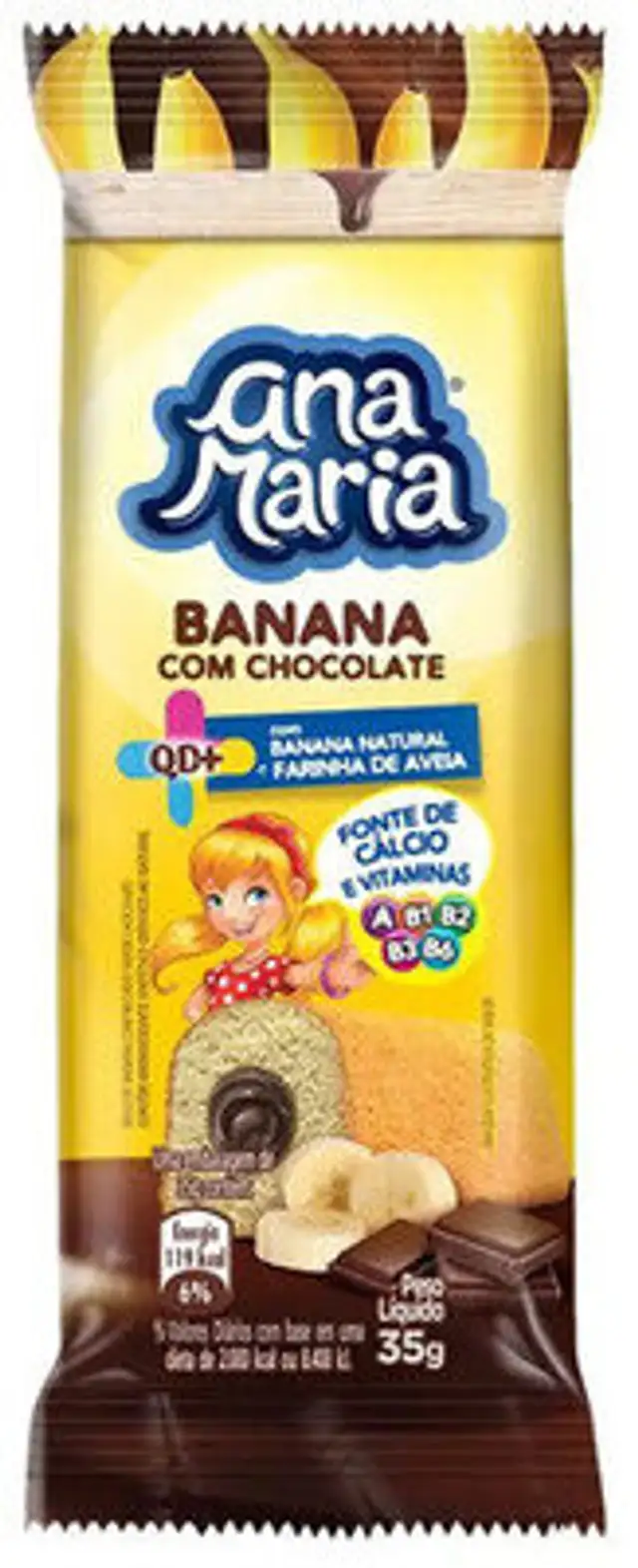 Bolo Banana Recheio Chocolate Ana Maria Qd Pacote 35g front packaging