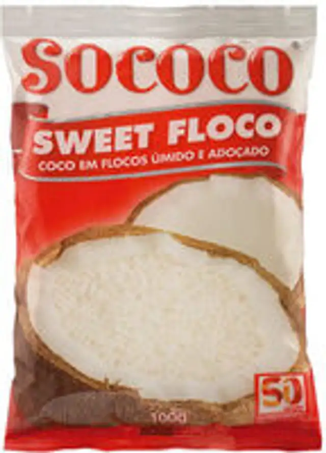 Coco Ralado úmido Adoçado Em Flocos Sococo Sweet Floco Pacote 100g