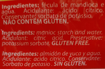 Massa para Tapioca ingredients label