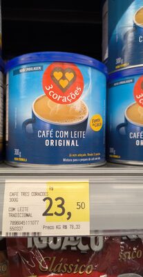 Café Com Leite Solúvel Original 3 Corações Lata 300g