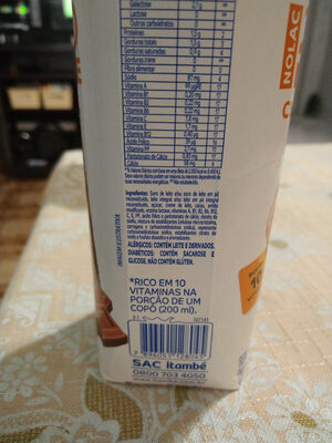 Achocolatado Itambé Zero Lactose ingredients label