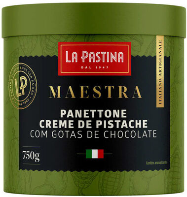 Panettone Com Gotas De Chocolate Creme De Pistache La Pastina Maestra Lata 750g