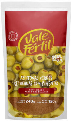 Azeitona Verde Em Conserva Recheio Pimentão Vale Fértil Sachê 150g