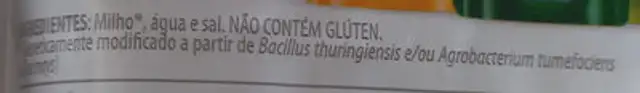 Milho ingredients label