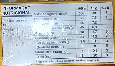 Paçoquita sabor Original nutrition facts table