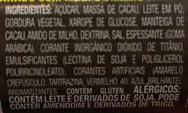 m&m's ingredients label