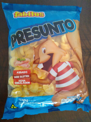 Salgadinho de milho assado sabor presunto front packaging