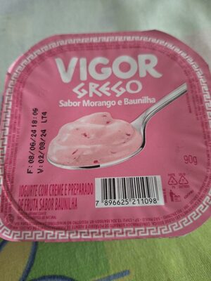 Iogurte Grego Morango E Baunilha Vigor Pote 90g front packaging