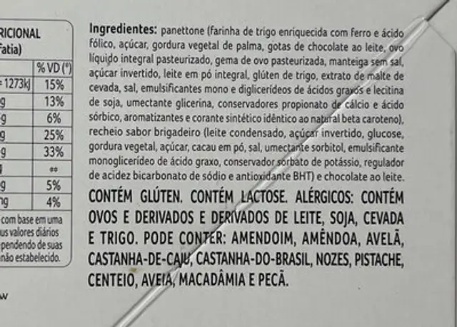 Panettone Miau ingredients label