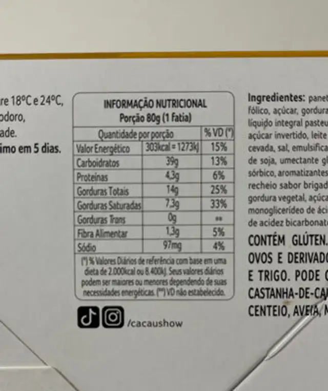 Panettone Miau nutrition facts table