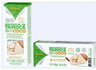 Biscoito De Tapioca Cobertura Coco Vegano Fhom Caixa 30g 2 Unidades
