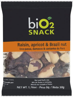 Mix De Frutas E Sementes Uva Passa, Damasco E Castanha Do Pará Zero Lactose Bio2 Snack Pacote 50g