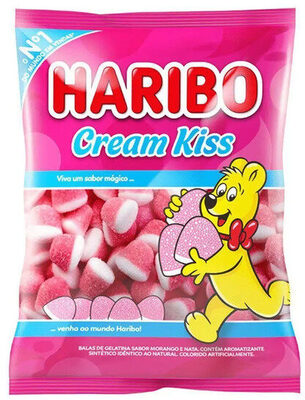 Bala De Gelatina Morango E Nata Cream Kiss Haribo Pacote 90g front packaging