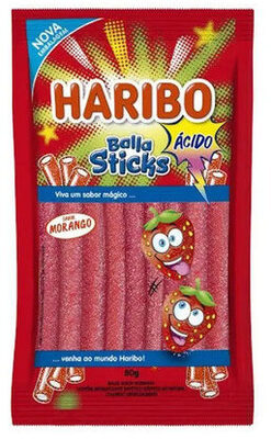 Bala Morango ácido Haribo Balla Sticks Pacote 80g