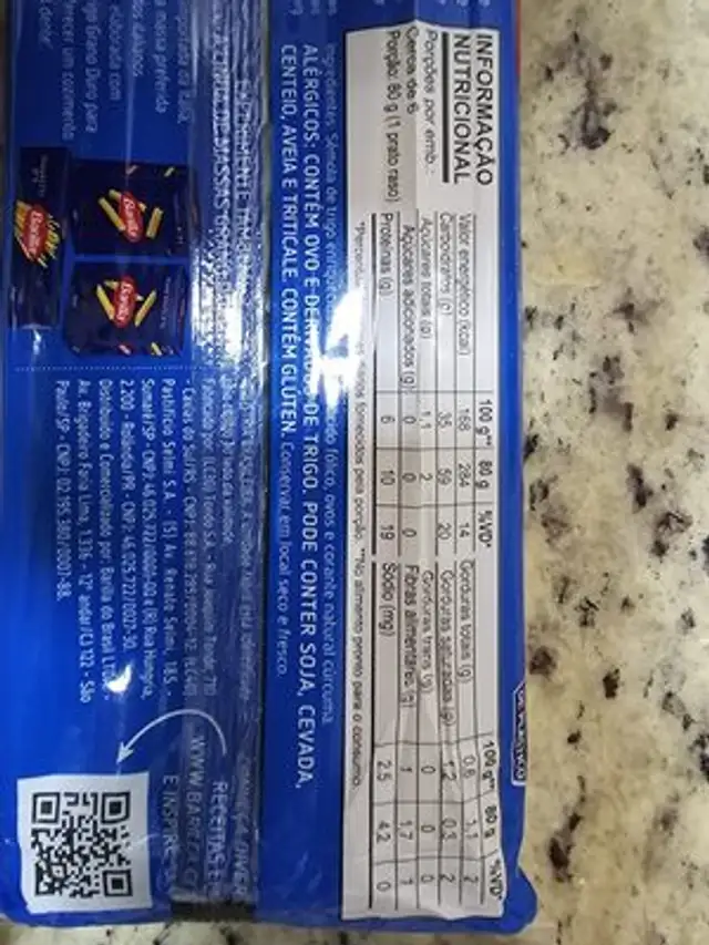 Macarrão Com Ovos Linguine Barilla Pacote 500g nutrition facts table