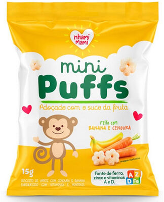 Biscoito De Arroz Integral Banana E Cenoura Nhami Mami Mini Puffs Pacote 15g