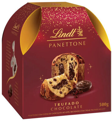Panettone Com Gotas De Chocolate Ao Leite Recheio Trufado Chocolate Lindt Caixa 500g