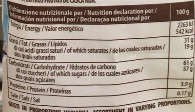 Piaceri ai cereali nutrition facts table