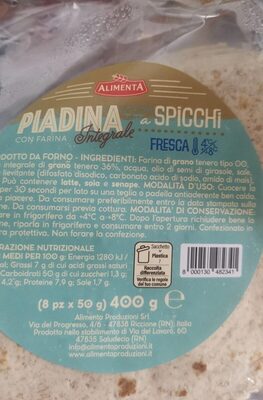 piadina con farina integrale a spicchi front packaging