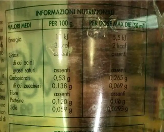 10 giorni detox nutrition facts table