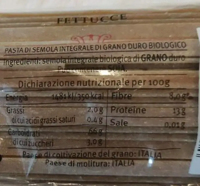 Integrale Fettucce 5-15 GR.500 nutrition facts table