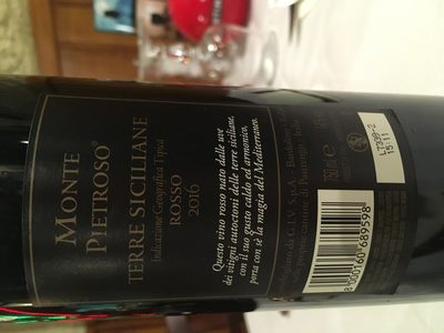 Monte Pietroso Rosso 2010 (et 2012) ingredients label
