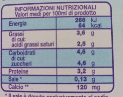LATTE fresco pastorizzato intero nutrition facts table