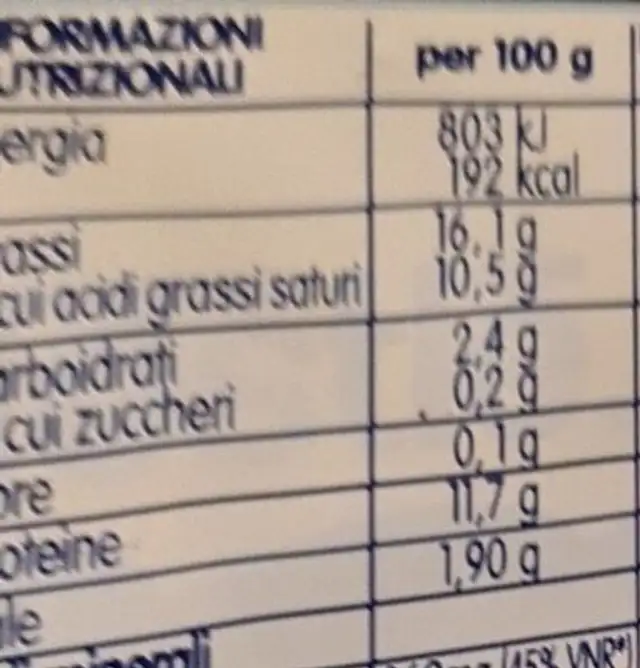 Mio senza lattosio nutrition facts table