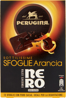 Nero sfoglie sottilissime arancia sfoglie di front packaging