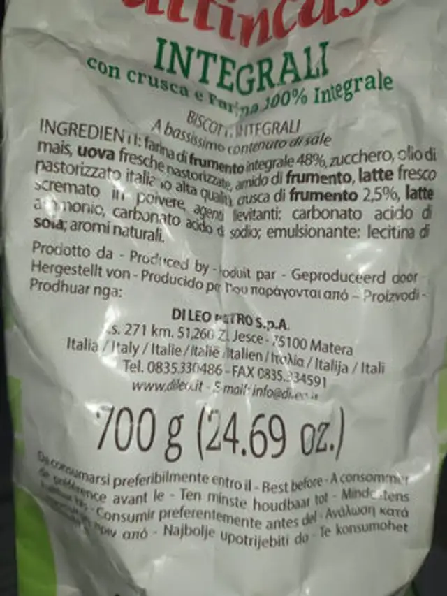 fatti in casa di Leo integrali ingredients label