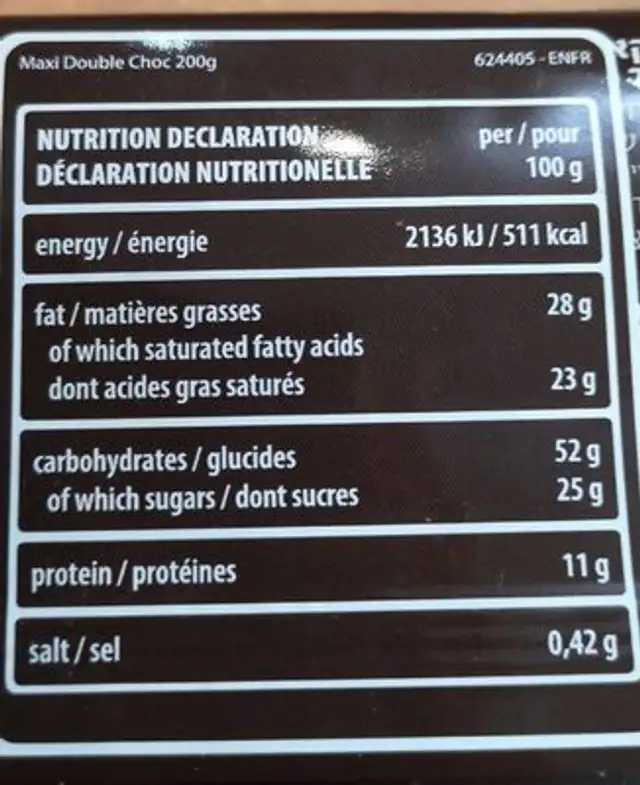 Loacker maxi nutrition facts table